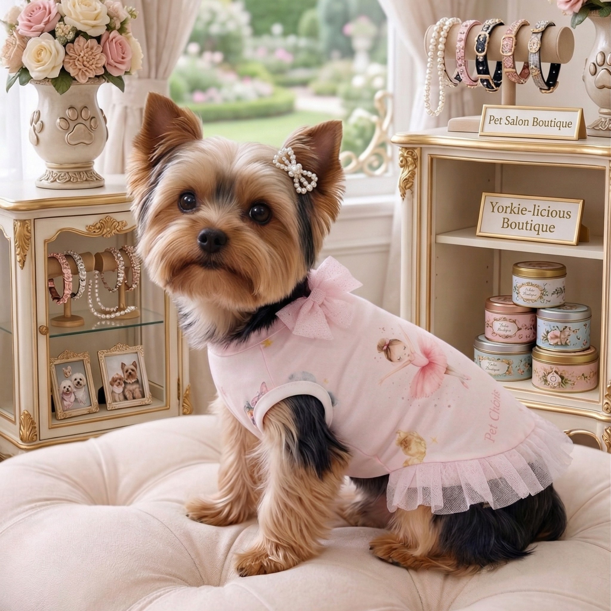 Dancer Rosy T-Shirt per Cani - Jersey Manopesca con Volant Tulle Glitter Ballerine